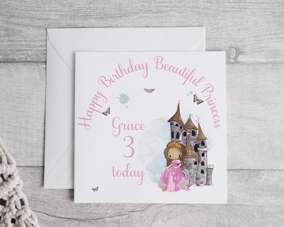Personalised Princess Birthday Card, Linen Texture