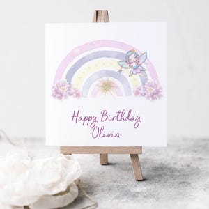 Personalised Rainbow Fairy Greeting Card, Linen Texture immagine 3
