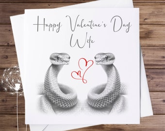 Personalised Valentine card, snake card, card for her, card for him, be my Valentine