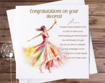 Divorce Congratulations Card, Champagne Toast Poem