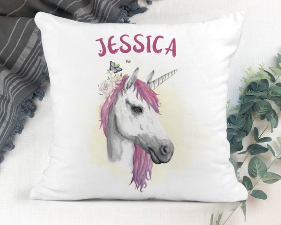 Personalised Unicorn Cushion Gift for Girls Bedroom ANY TEXT Birthday Pillow 