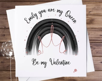 Personalised Valentine card, Queen card, crown card, card for her, be my Valentine