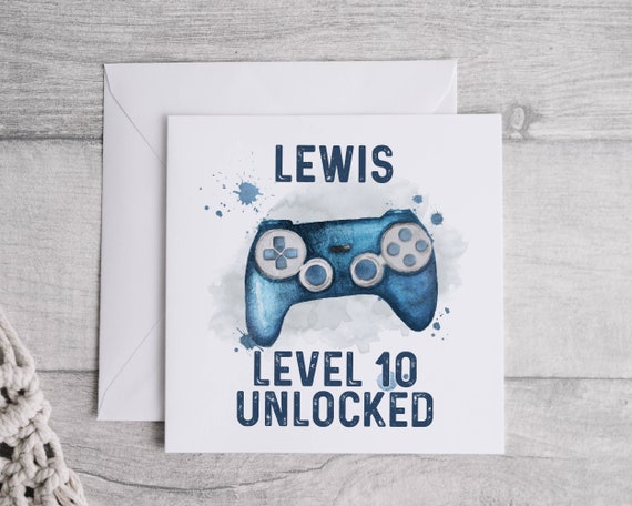 Personalised Gaming Birthday Card, Blue Linen Texture