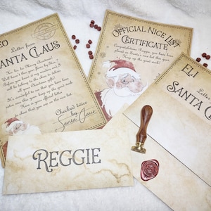 Personalised Santa letter and certificate with a wax sealed envelope. Nice list certificate, letter to Father Christmas.
