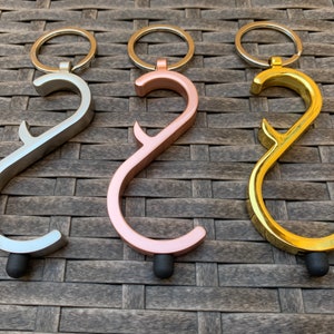 Stylish &quot;S&quot; Multi-functional Key Chains (3 pcs set in Matt Silver, Rose Gold, Gold) – No Touch Door Opener, Bottle Opener and Stylus Tip