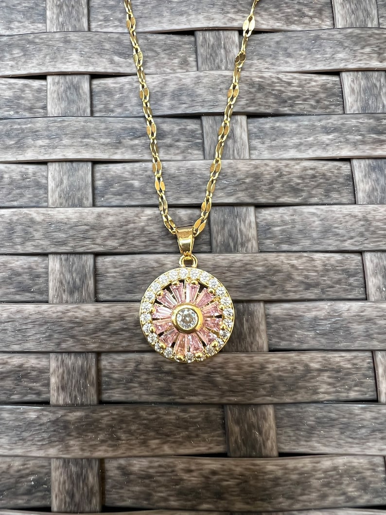 Anxiety Pink Spinning Sunflower Pendant Necklace, Spinning Flower