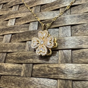 Gold Spinning Clover (Type #1) Necklace with Cubic Zirconia – Anxiety Relief Jewelry