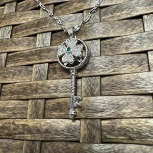 Silver Spinning Key-Shape (Type #1) Necklace with Cubic Zirconia – Anxiety Relief Jewelry