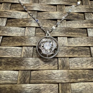 Silver Spinning Rose Blossom Necklace with Cubic Zirconia – Anxiety Relief Jewelry