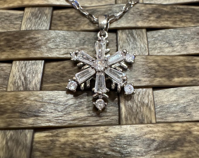Anxiety Silver Spinning Snowflake (Type #1) Pendant Necklace, Spinning Snowflake Necklace, Anxiety Relief Jewelry, Fidget Necklace
