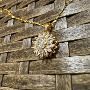 Gold Spinning Sunflower (Type #1) Necklace with Cubic Zirconia – Anxiety Relief Jewelry