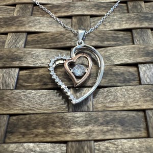 Sterling Silver Double Heart Pendant Necklace with Cubic Zirconia Center – Romantic Gift for Her