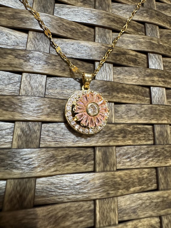Anxiety Pink Spinning Sunflower Pendant Necklace, Spinning Flower Necklace, Charm Necklace, Anxiety...
