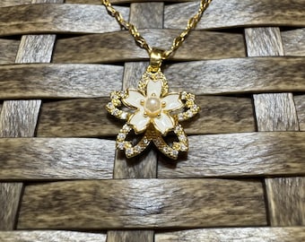Gold Spinning Cherry Blossom Necklace with Cubic Zirconia – Anxiety Relief Jewelry