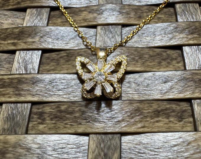 Spinning Gold Butterfly Necklace, Fidget Necklace, Spinning Pendant Necklace, Charm Necklace, Anxiety Relief Jewelry