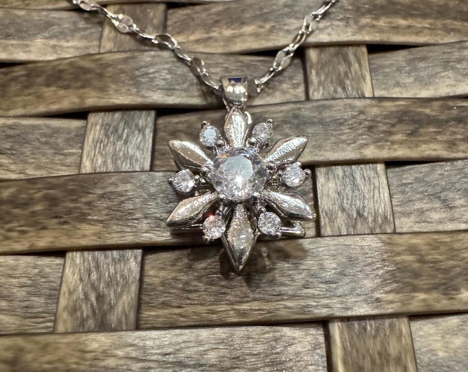 Anxiety Silver Spinning Snowflake (Type #2) Pendant Necklace, Spinning Snowflake Necklace, Anxiety Relief Jewelry, Fidget Necklace