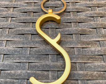 Stylish "S" Multi-functional Key Chain (Matt Gold) – No Touch Door Opener, Bottle Opener and Stylus Tip for Touch Screens