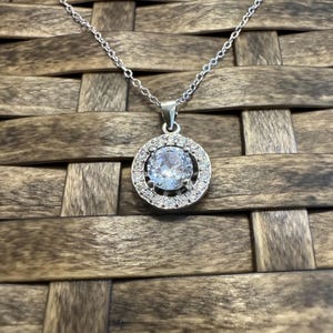 Sterling Silver Round Halo Pendant Necklace – Dainty Cubic Zirconia Sparkle for Everyday Elegance & Gifting