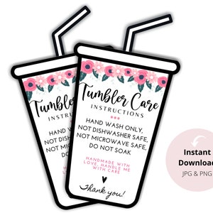 Florale Tumbler Pflegekarten SOFORT ZUM AUSDRUCKEN Digitale Datei - Druckbare Tasse Pflegeanleitung für Tumbler Verkäufer | Kundenerinnerung