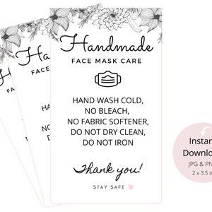 Floral Mask Care Instructions Card: Small Business Customer Reminder (Digital Print)