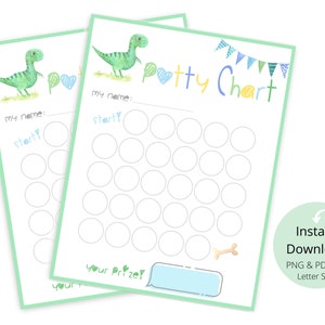 Kids Potty Training Chart Dinosaur, Printable INSTANT DOWNLOAD, Toddlers Reward Chart, Toilet Training image 1