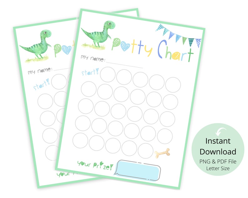 Kids Potty Training Chart Dinosaur, Printable INSTANT DOWNLOAD, Toddlers Reward Chart, Toilet Training image 1