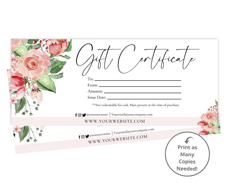 EDITABLE Gift Certificate Digital Print Canva Gift Certificate Template