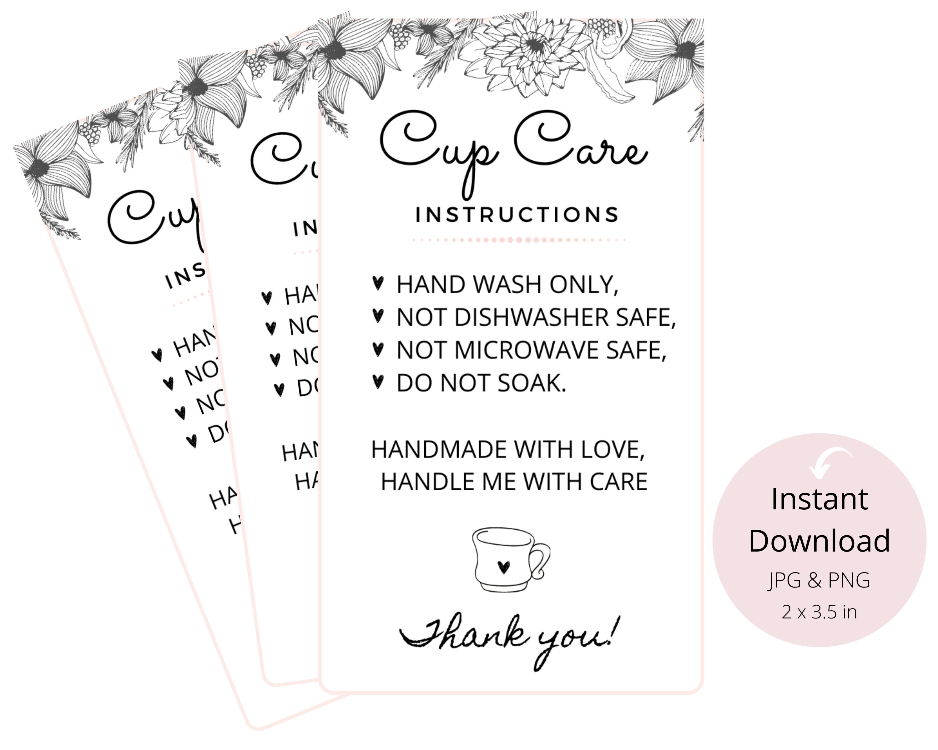 Floral Cup Care Instructions Card Digital Print Printable Etsy