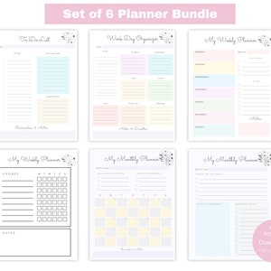 Printable Planner Bundle, Printable Planner Pages of 6, READY TO PRINT, Goal Planner, Planner 2021, Letter Size