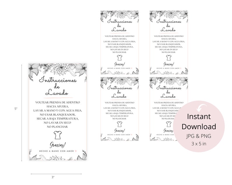 Espagnol Floral Care Card Instructions IMPRESSIONS NUMÉRIQUES Printable Care Tumble Guide pour le vendeur Instrucciones de Lavado Español image 2