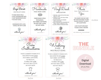 Floral Watercolor Care Cards Bundle DIGITAL PRINTS - Printable Care Cards Bundle for Seller | Customer Reminder for Small Businesses