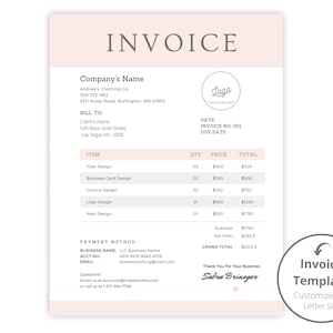 BEWERKBARE factuursjabloon Rosa, afdrukbare factuur - CANVA Aanpasbare bewerkbare factuur, bedrijfsformulier | Klantenondersteuning voor kleine bedrijven