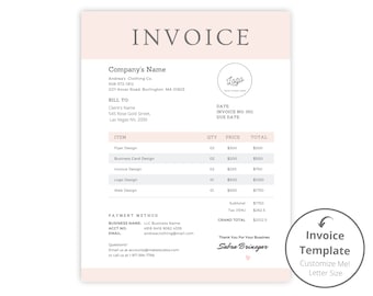 EDITABLE Invoice Template Rosa, Printable Invoice - CANVA Customizable Editable Invoice, Business Form | Customer Small Business Support