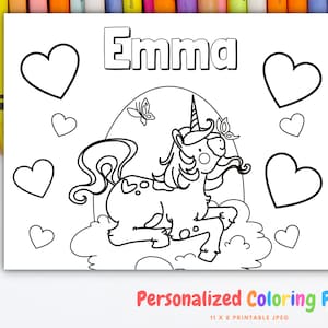 Dibujo para colorear personalizado, Página de libro para colorear personalizada de Unicornio con nombre - Descarga digital, Dibujos para colorear para niños