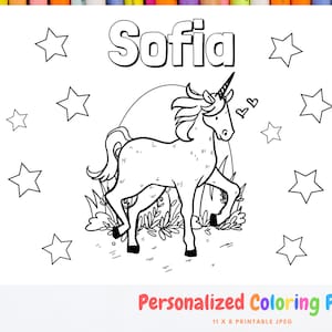 Página para colorear personalizada, página de libro para colorear personalizada de unicornio con nombre - descarga digital, páginas para colorear para niños