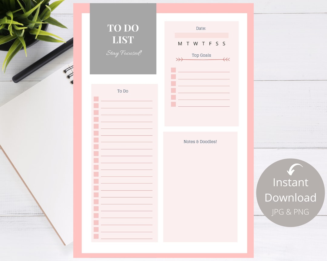 Printable Pink Floral to Do List Planner - Digital Daily Journal for ...