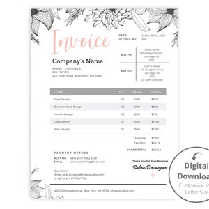 Plantilla de factura EDITABLE, factura imprimible - CANVA factura editable personalizable, formulario comercial / soporte al cliente para pequeñas empresas