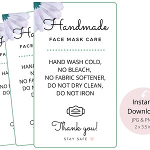 Masque facial Instructions Carte IMPRESSIONS NUMÉRIQUES - Guide de soins imprimables pour le vendeur de masque | Rappel client pour les petites entreprises