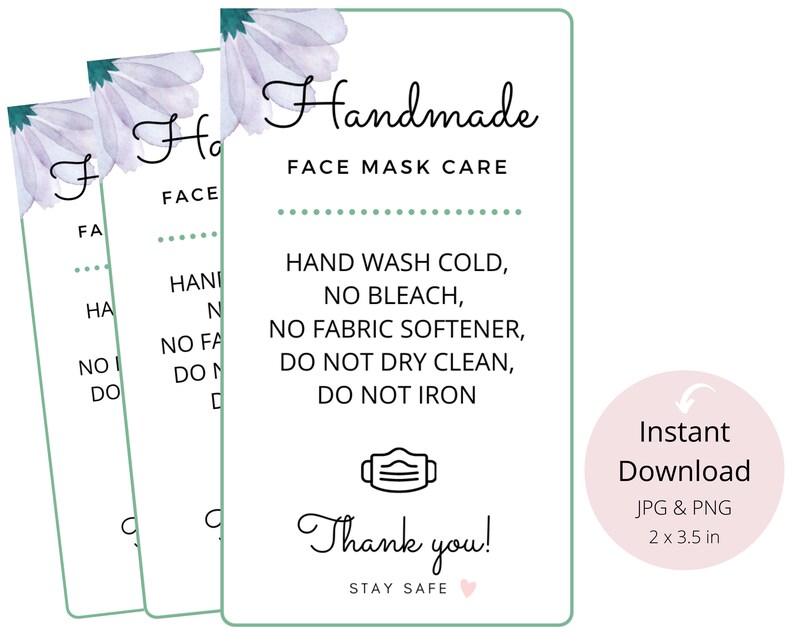 Face Mask Care Instructions Card DIGITAL PRINTS Printable Care Guide