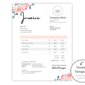 Plantilla de factura EDITABLE, factura imprimible - CANVA factura editable personalizable, formulario comercial / soporte al cliente para pequeñas empresas