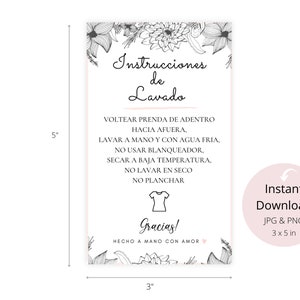 Espagnol Floral Care Card Instructions IMPRESSIONS NUMÉRIQUES Printable Care Tumble Guide pour le vendeur Instrucciones de Lavado Español image 3