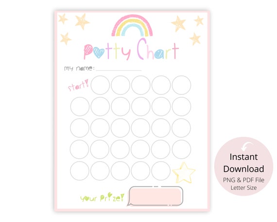 Kids Potty Training Chart Rainbow Printable INSTANT DOWNLOAD