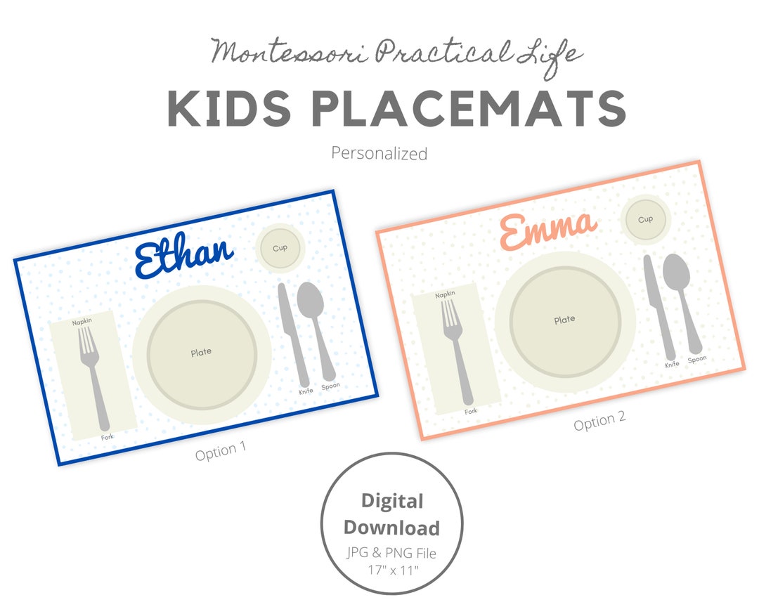 Personalized Children Placemat, Montessori Practical Life DIGITAL