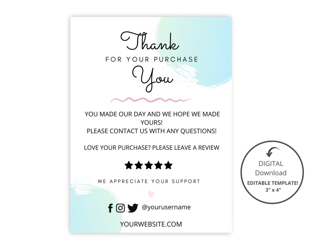 EDITABLE Business Thank You Card Digital Print CANVA - Etsy