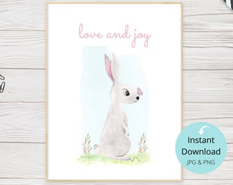 Nursery Print INSTANT DOWNLOAD, Baby Girl Nursery Decor, Girl Wall Art, Montessori Playroom Decor, Kids Animal Prints