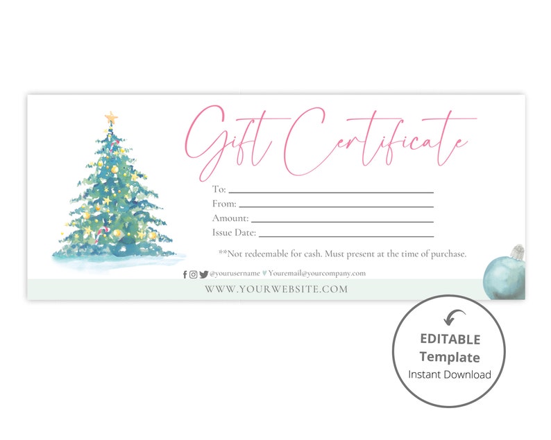 EDITABLE Gift Certificate Digital Print Canva Holiday Gift Certificate