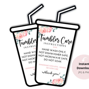 Cartes d’entretien Tumbler PRÊTES À IMPRIMER des fichiers numériques - Instructions d’entretien des tasses imprimables pour tumbler & Cup Seller | Rappel client