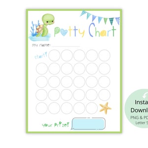 Kids Potty Training Chart Turtle, Printable INSTANT DOWNLOAD, Toddlers Reward Chart, Toilet Training