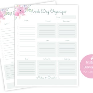 Work Day Organizer Printable, Work Planner READY TO PRINT, To Do List Daily Weekly Planner