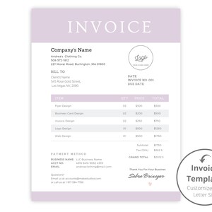 BEWERKBARE paarse factuursjabloon, afdrukbare factuur - CANVA Aanpasbare bewerkbare factuur, bedrijfsformulier | Klantenondersteuning voor kleine bedrijven